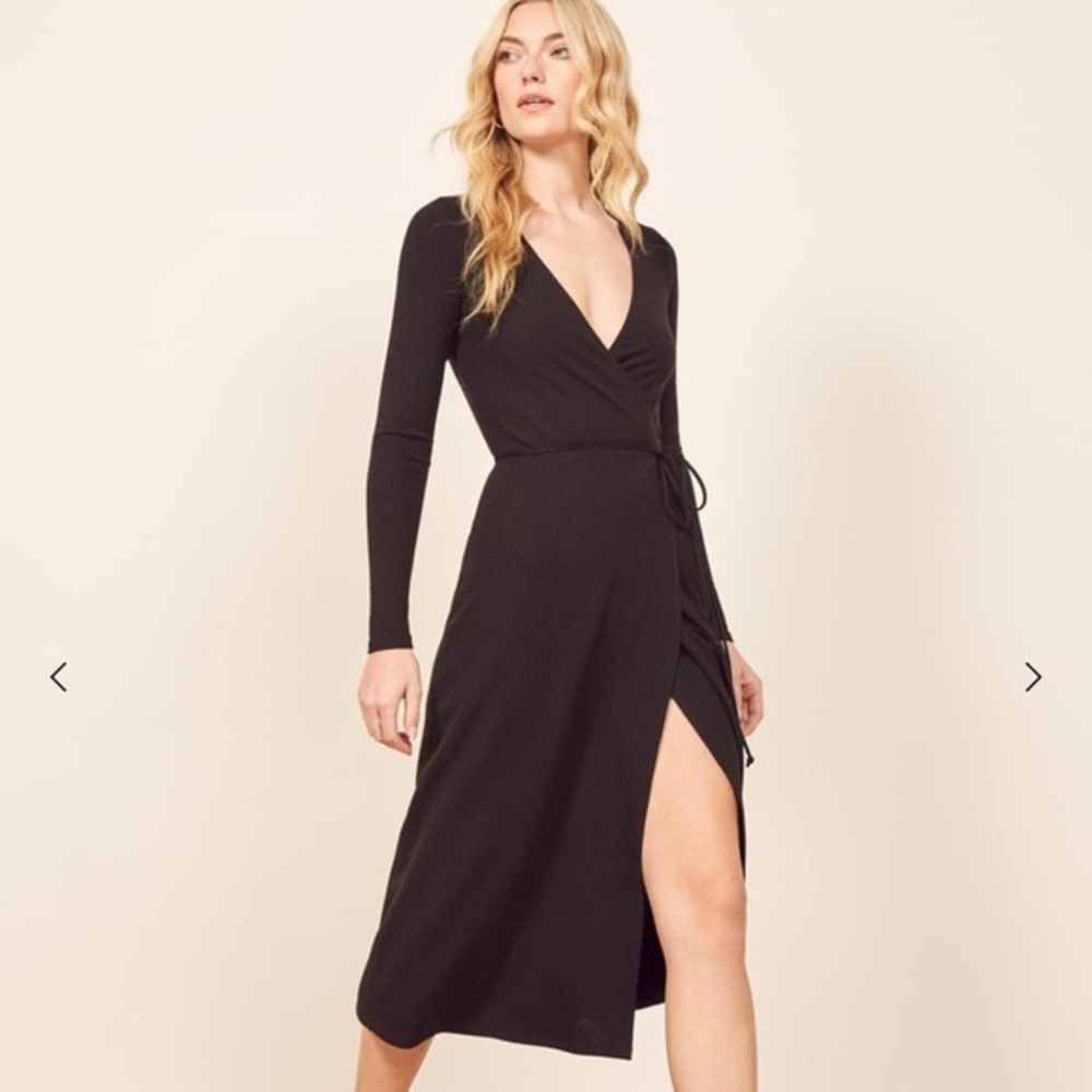 Reformation - rib knit wrap dress - navy blue - xs